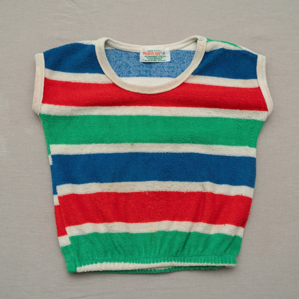 Vintage‎ 70s 80s Health Tex Striped Terry Cloth Muscle Shirt Youth Toddler 2T